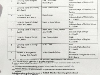 Important Notice from Examination Department ,Ranchi University