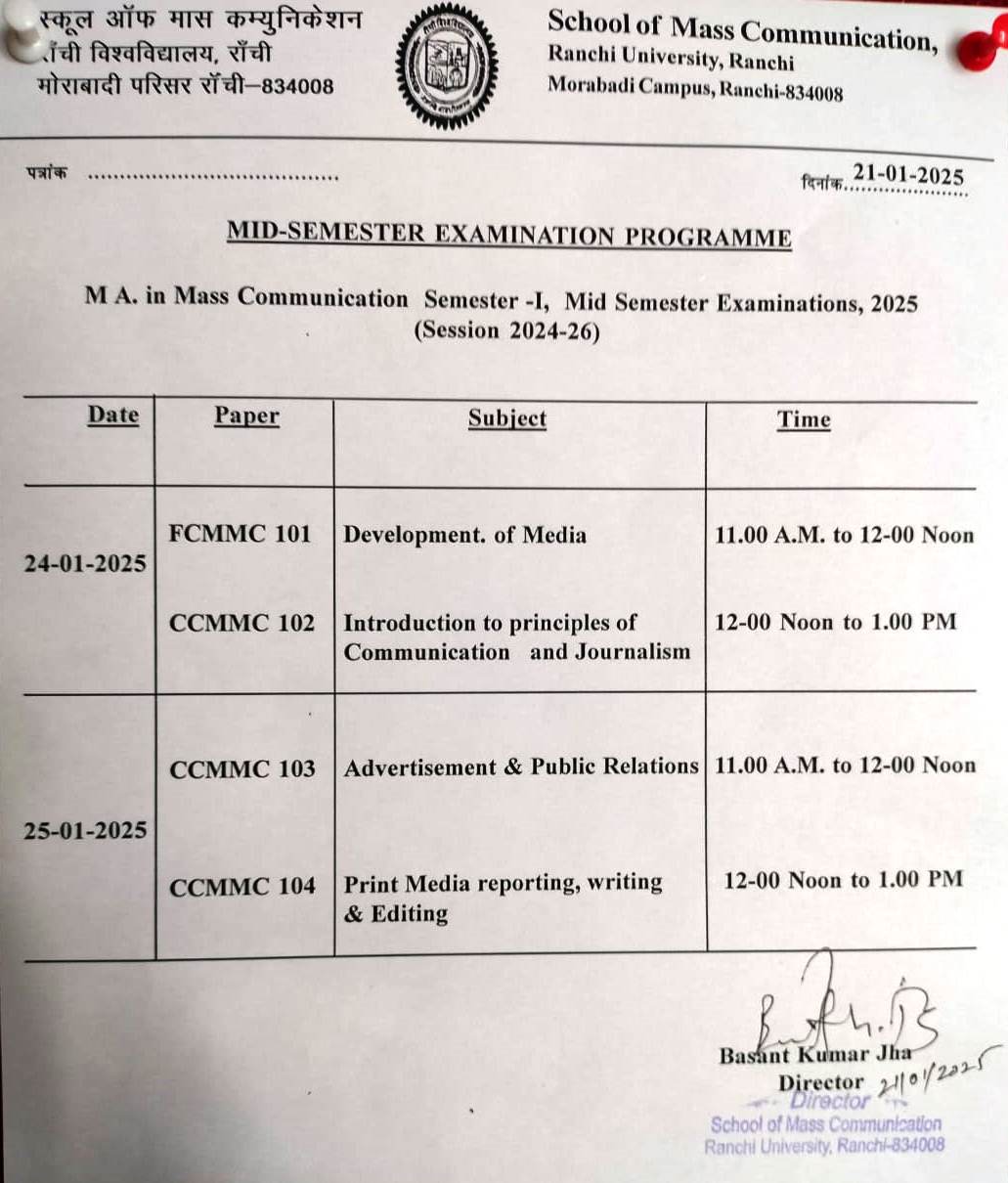 Mid semester exam notice